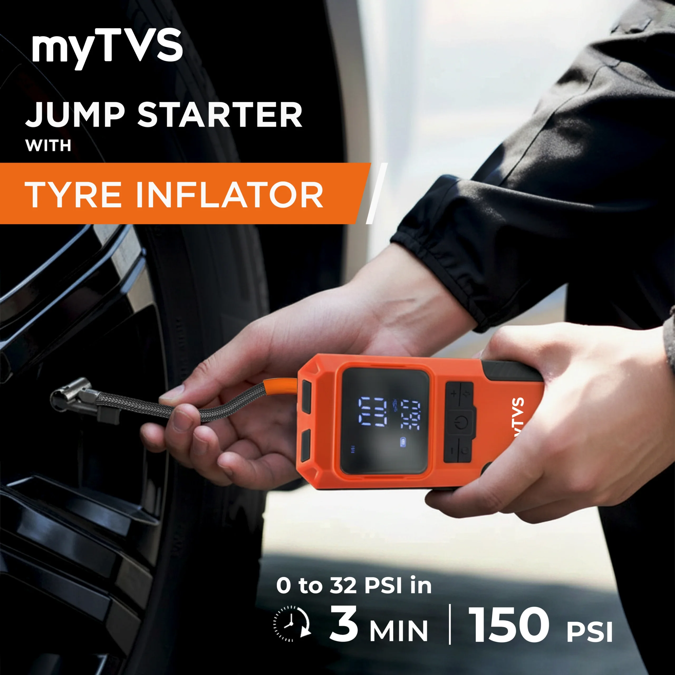 myTVS JS-1 Car Jump Starter Power Bank - Portable Battery Booster with Power Bank, LED Light for Car, Bike & SUV - Image 3