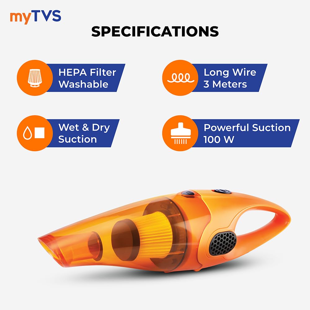 myTVS TI-5 Car Vacuum Cleaner 12V High Power - Compact Handheld Vacuum Cleaner for Car, Home & Office (Dry Cleaning) - Image 3