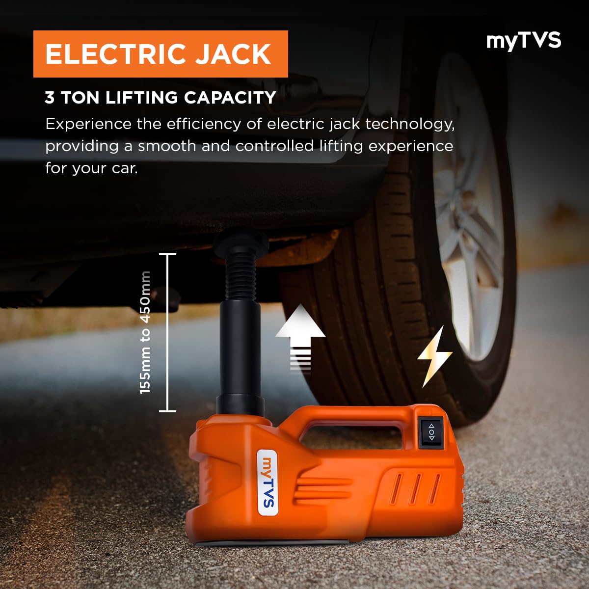 myTVS TJ-65 3 Ton Electric Car Jack 12V – Heavy Duty Automatic Lifting Jack with LED Light for Car, SUV & MPV - Image 3