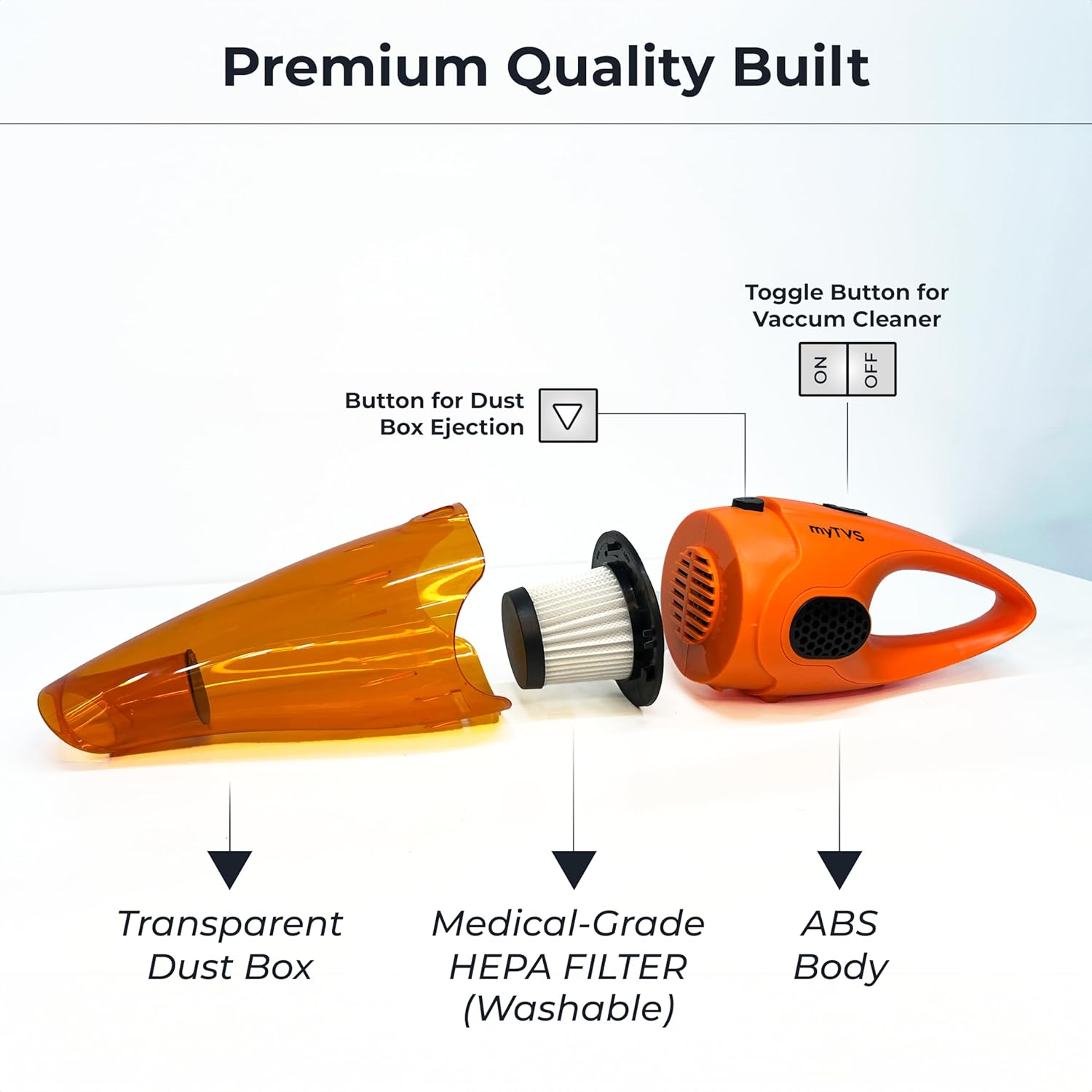 myTVS TI-5 Car Vacuum Cleaner 12V High Power - Compact Handheld Vacuum Cleaner for Car, Home & Office (Dry Cleaning) - Image 2